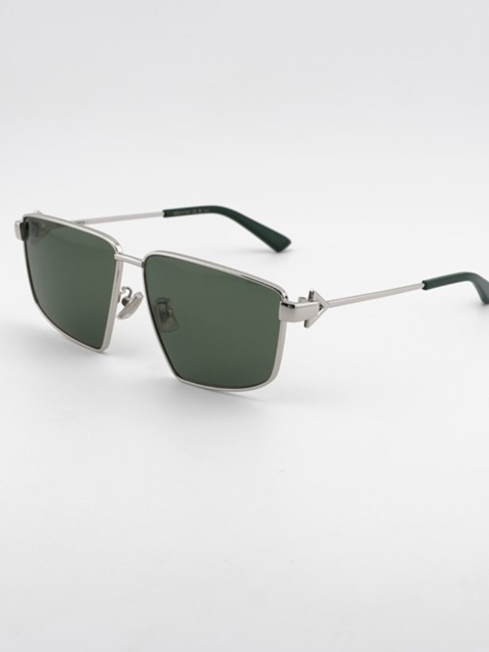 Bottega Veneta BV1223S 003 Sunglasses Silver Geometric Frame, Green Lenses
